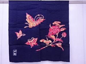 リサイクル　和装小物　暖簾　琉球紅型　ハイビスカスと蝶柄